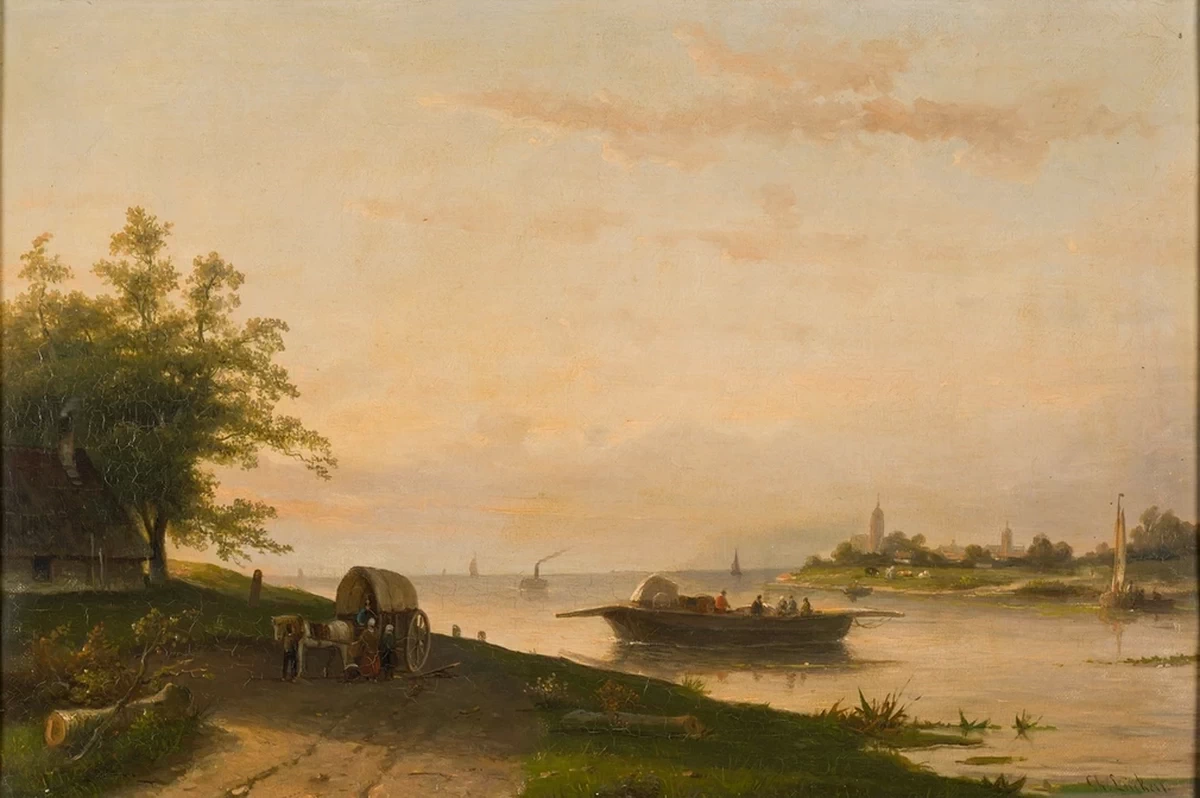 Charles Leickert - Paesaggio fluviale con traghetto, Geldersch Landschap, Huis Zypendaal